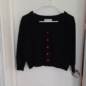 Belle Poque 3/4 Sleeve Cropped Black Cardigan with Red Accents